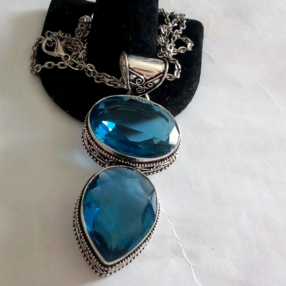 Hand Crafted Jewelry - Gorgeous double stone London blue topaz cocktail pendant 💙🤗